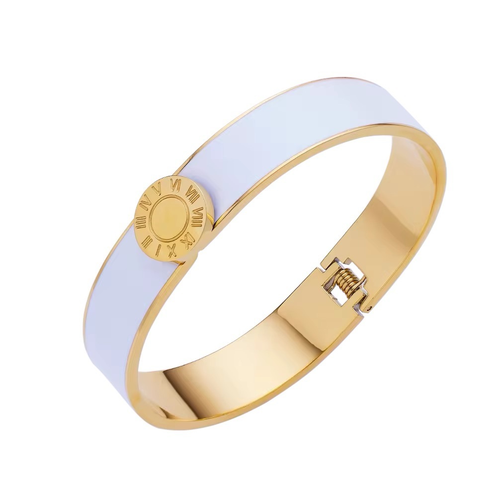 Stainless steel charm bangle bracelet, beautiful combination of gold and white.